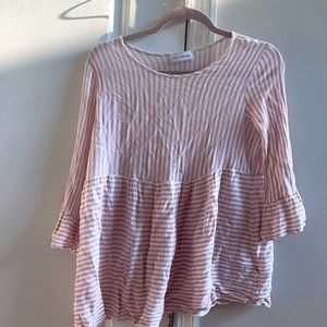 Ces Femme Light Pink Striped Peplum top